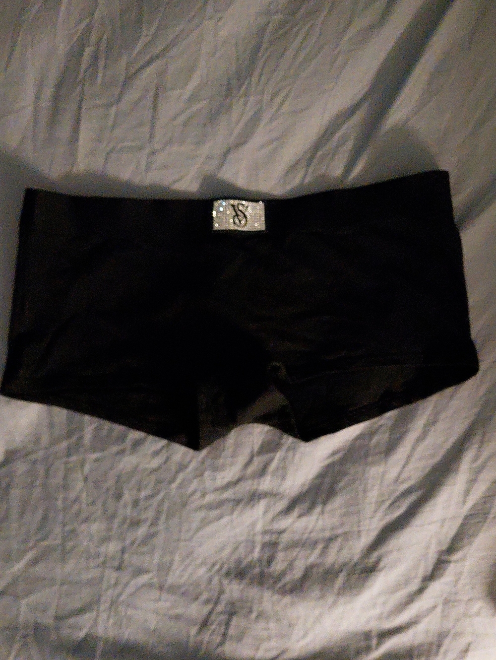 Victoria's Secret Black Boyshorts "Shorties" with Rhinestone VS Logo
